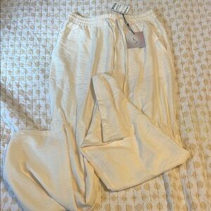 Cream Textured Linen Pants
